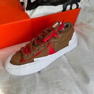 Nike Men’s Blazer Low / Sacai Red and Brown Sneakers